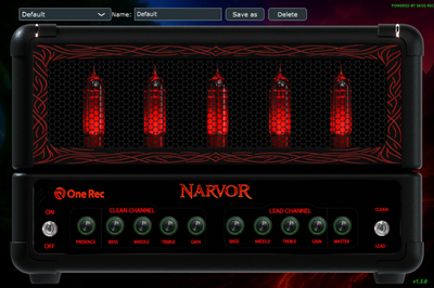 Narvör — Ampli virtuel high-gain 2 canaux. Saturation massive et dynamique précise.