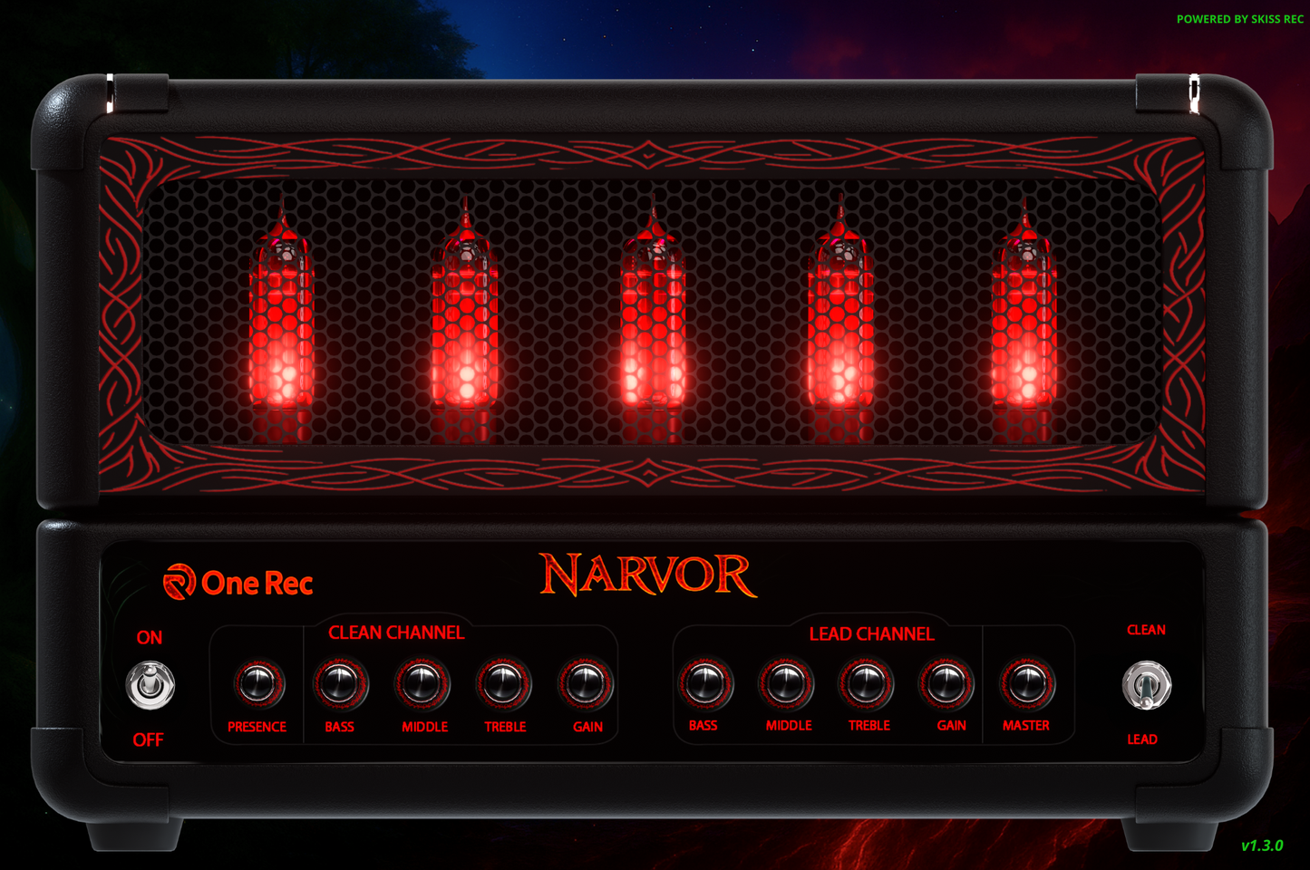 Narvör — Ampli virtuel high-gain 2 canaux. Saturation massive et dynamique précise.